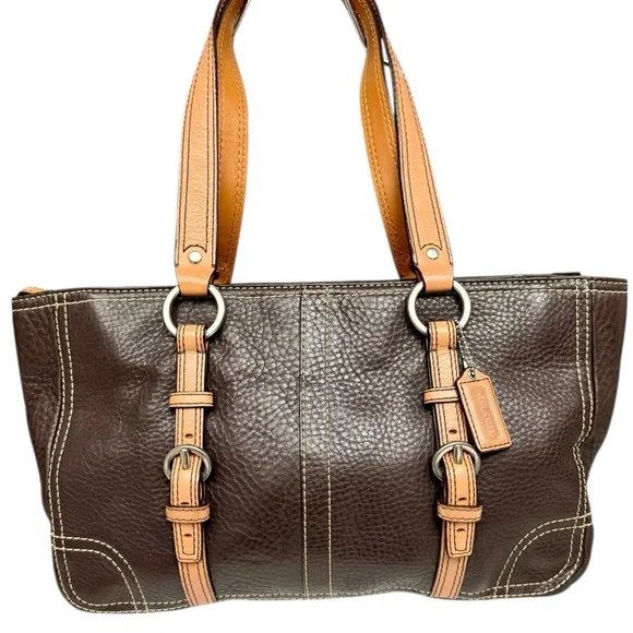 Vintage Coach Chelsea Brown Tan Pebble Leather Shoulder Bag F12339 Satchel Zip - Picture 15 of 15